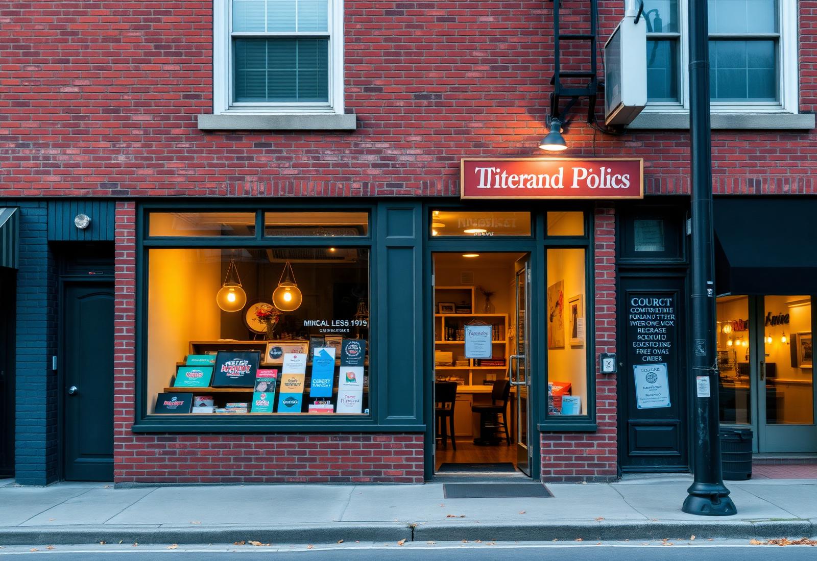 Metro Detroit small business storefront at dusk