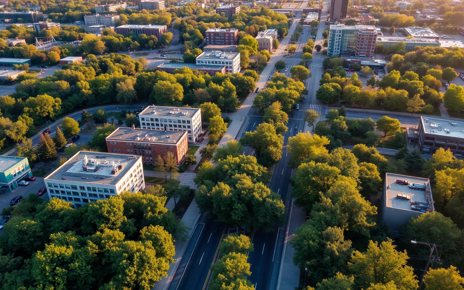 Aerial view of West Twelve Mile Road corridor in Southfield